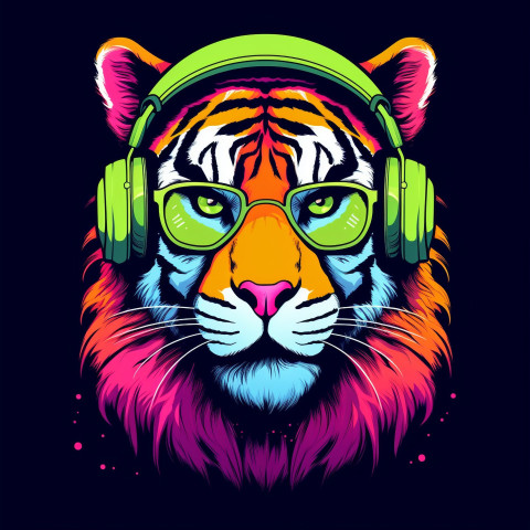 Cool Tiger in Headphones