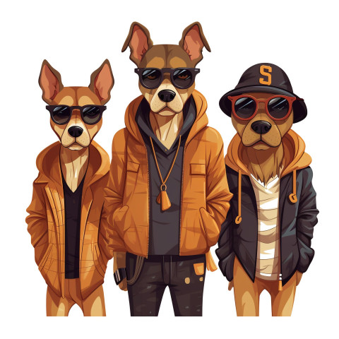 Cute Anthropomorphic Dogs in Hipster Art Style