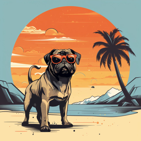 Pug in Sunglasses Chilling on the Beach