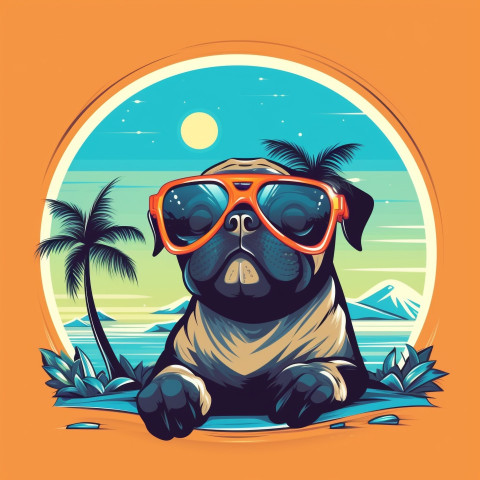 Pug in Shades Looking Cool at the Beach