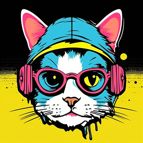 Hipster Cat Pop Art Drawing