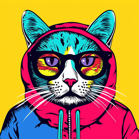 Pop Art Cat Illustration Hand Drawn