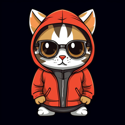 Cute Cat in Hoodie with Glasses