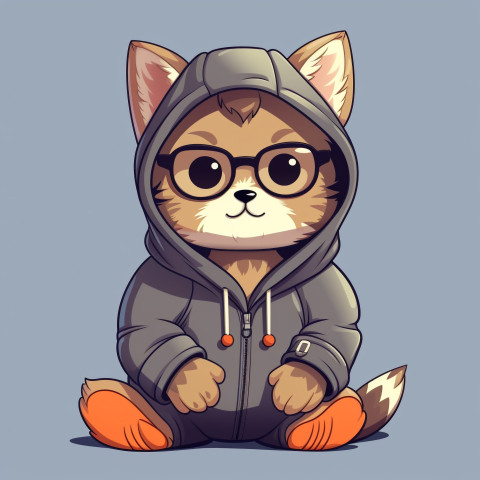 Hipster Cat in Hoodie and Glasses