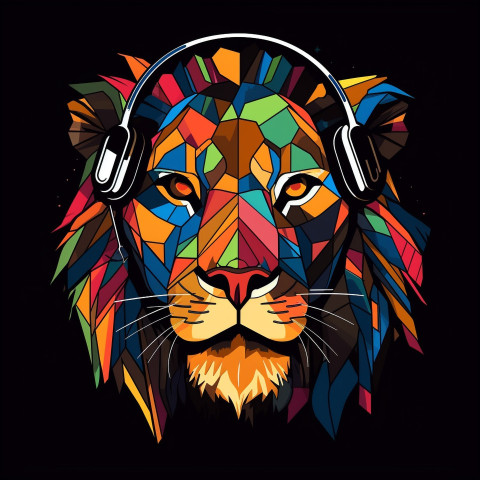 Colorful Lion with Headphones