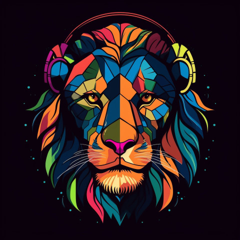 Headphones Lion Black Background