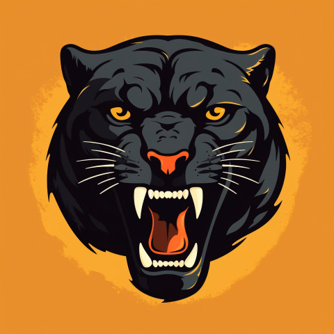 Black Jaguar Head with Fierce Orange Eyes