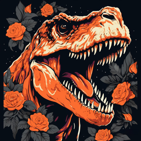 T-Rex in Black and Orange Floral