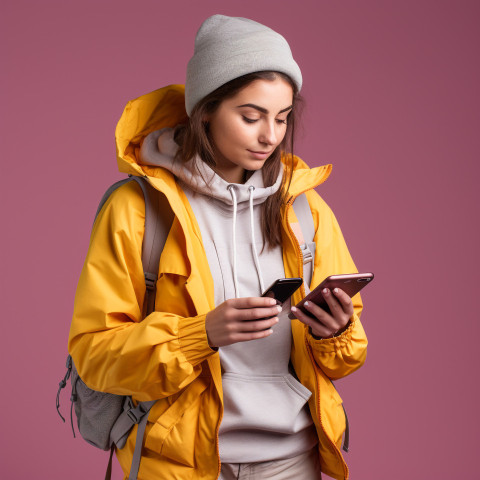 Young Woman Checking Travel App on Phone