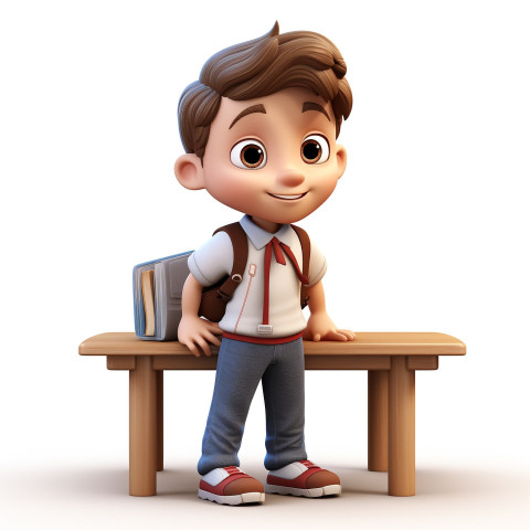 3D Cartoon Boy in Class