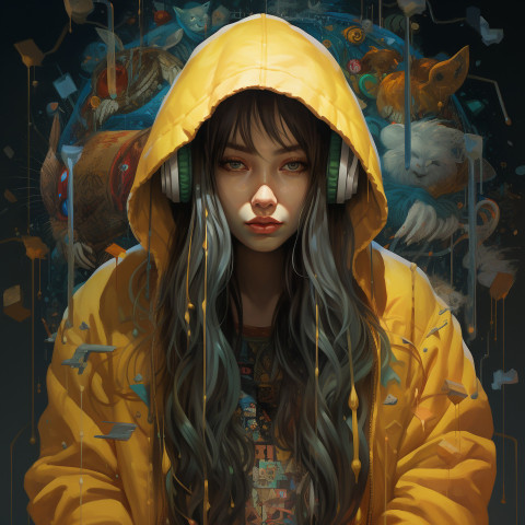 Woman in Yellow Hoodie with Music Word