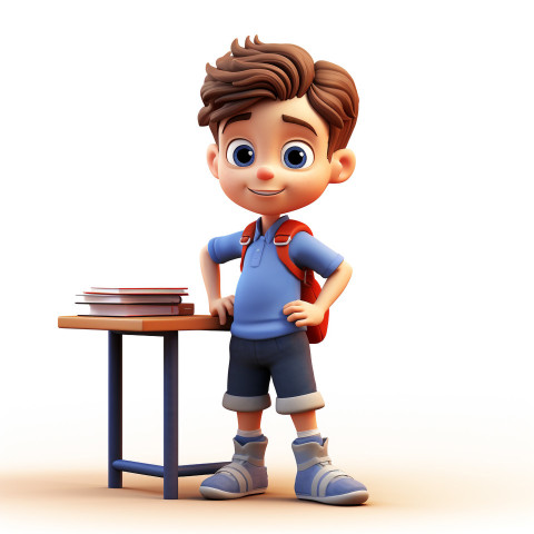 Cheerful 3D Cartoon Boy Learning in Class