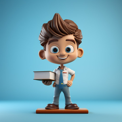 Confident 3D Cartoon Boy Presenting Project in Class