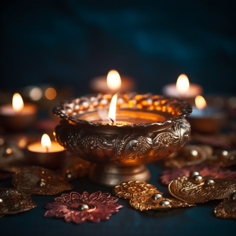 Simple Diya Lighted on a Dark Background