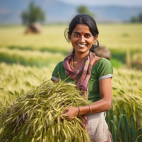 Friendly smiling indian woman farm agronomist at work on blured background