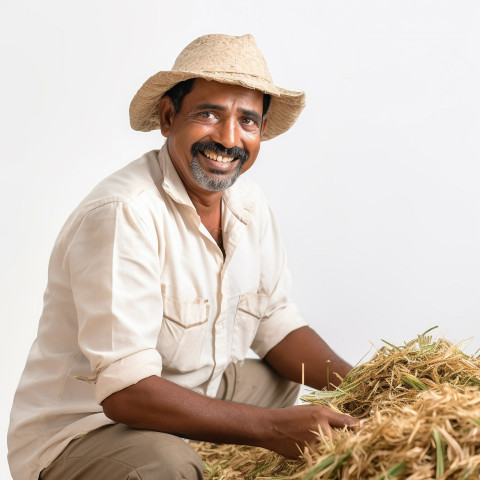 Friendly smiling indian man farm manager at work on isolated white background