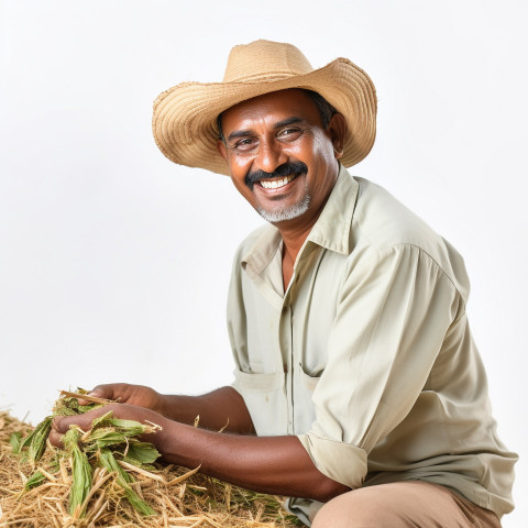 Friendly smiling indian man farm manager at work on isolated white background