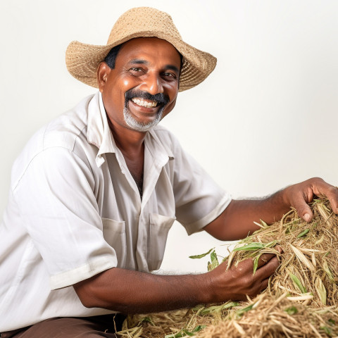 Friendly smiling indian man farm manager at work on isolated white background