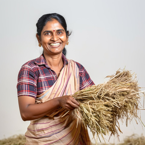 Friendly smiling indian woman farm manager at work on isolated white background