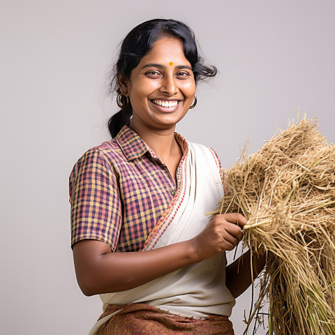 Friendly smiling indian woman farm manager at work on isolated white background