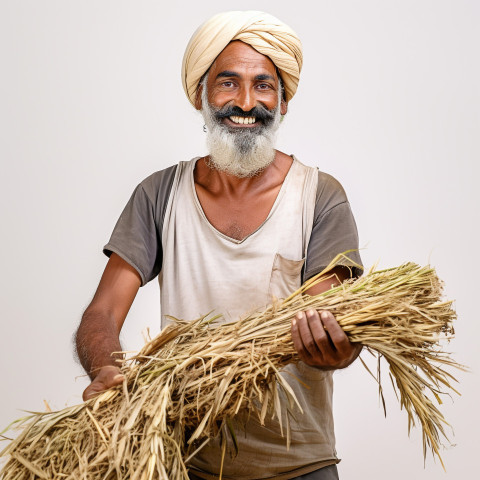 Friendly smiling indian man farm harvest worker at work on isolated white background