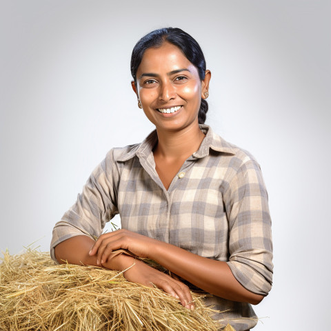 Friendly smiling indian woman farm manager at work on isolated white background