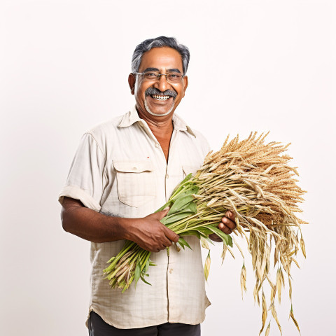 Friendly smiling indian man farm agronomist at work on white background