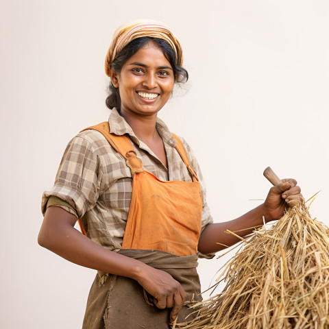 Friendly smiling indian woman farm irrigation specialist at work on white background