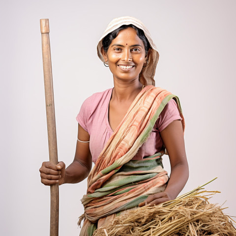 Friendly smiling indian woman farm irrigation specialist at work on white background