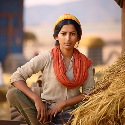 Confident indian woman farm manager at work on blured background