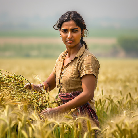 Confident indian woman farm agronomist at work on blured background