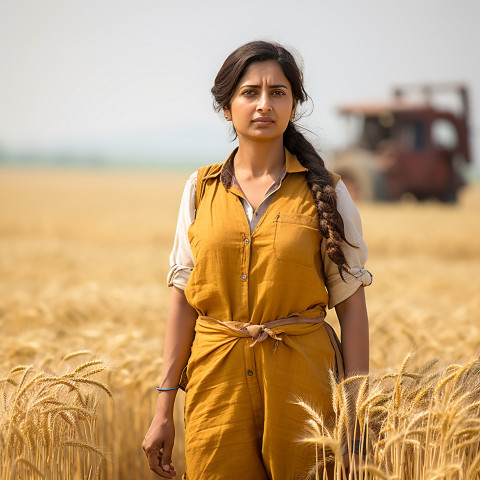 Confident indian woman farm manager at work on blured background