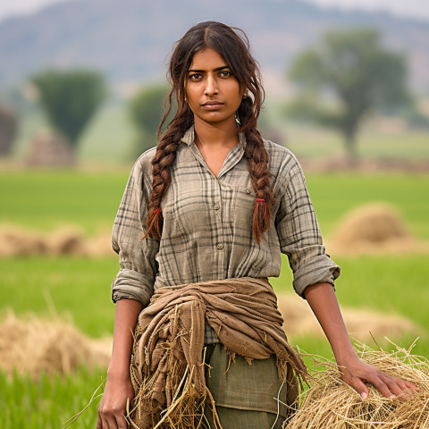 Confident indian woman farm irrigation specialist at work on blured background