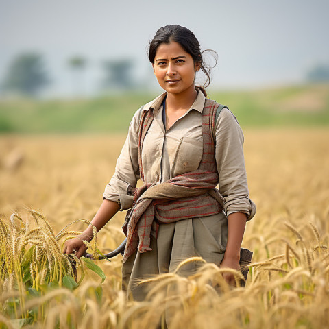 Confident indian woman farm agronomist at work on blured background