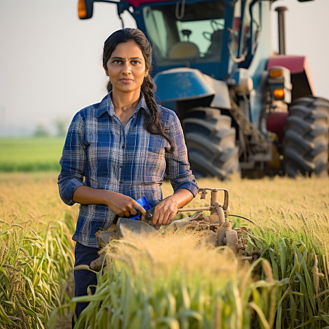 Confident indian woman farm agronomist at work on blured background