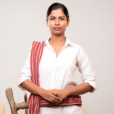 Confident indian woman farm manager at work on blured background