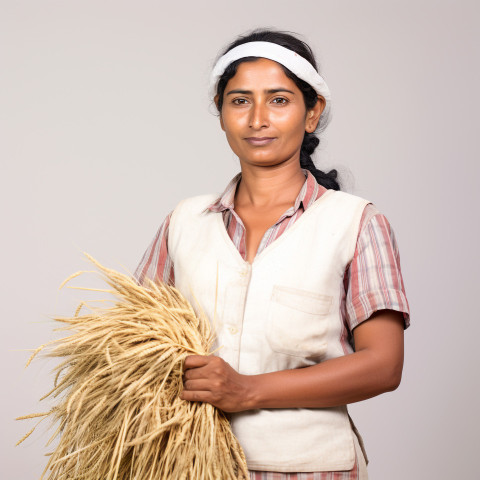 Confident indian woman farm manager at work on blured background