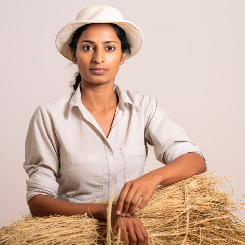 Confident indian woman farm manager at work on blured background