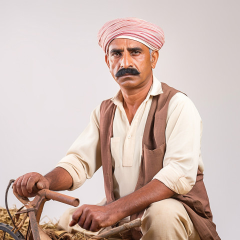 Confident indian man farm irrigation specialist at work on white background