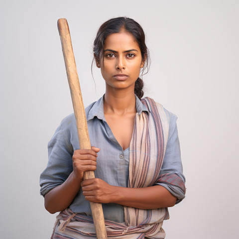 Confident indian woman farm laborer at work on white background