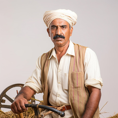 Confident indian man farm irrigation specialist at work on white background