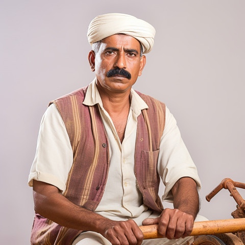 Confident indian man farm irrigation specialist at work on white background