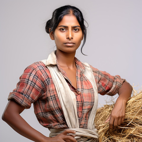 Confident indian woman farm laborer at work on white background