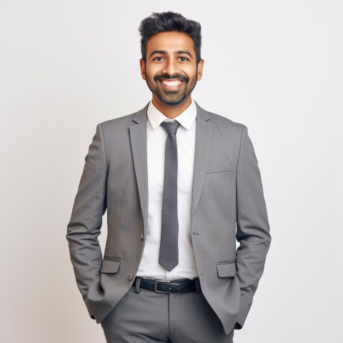 Friendly smiling handsome indian man legal and compliance officer at work on white background