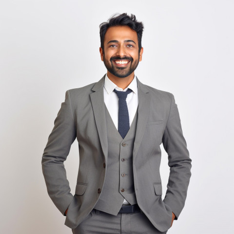 Friendly smiling handsome indian man legal and compliance officer at work on white background