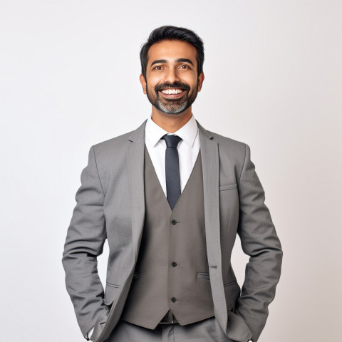 Friendly smiling handsome indian man legal and compliance officer at work on white background