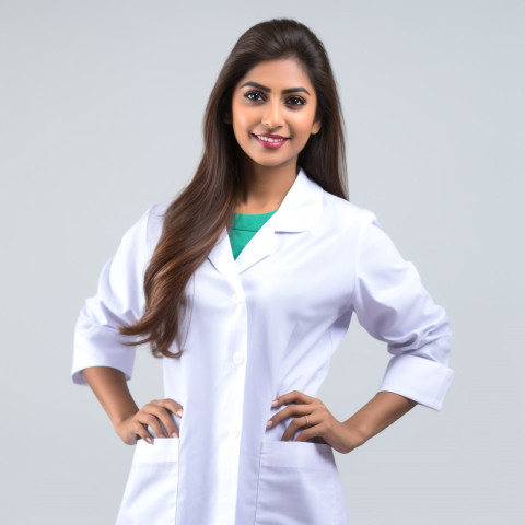 Confident beautiful indian woman nurse at work on isolated white background