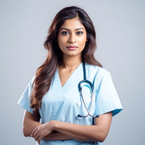 Confident beautiful indian woman nurse at work on isolated white background