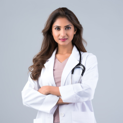 Confident beautiful indian woman healthcare marketing specialist at work on isolated white background