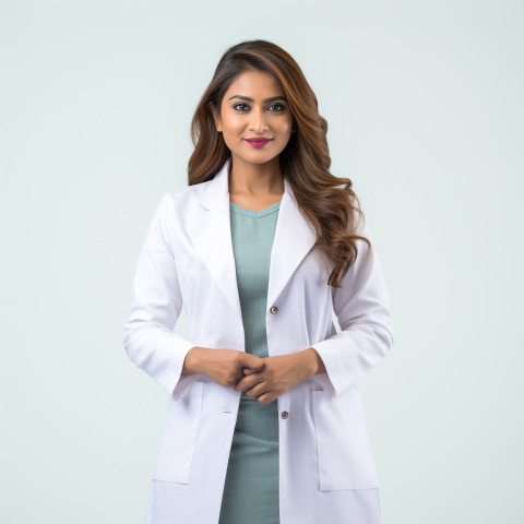 Confident beautiful indian woman healthcare marketing specialist at work on isolated white background